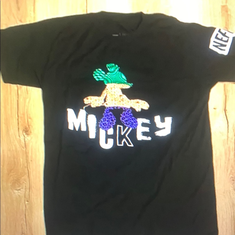 Black and Green Short Sleeve Tee with Cartoon Graphic